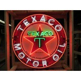 New Texaco Gasoline Motor Oils Porcelain Neon Sign - 48" Diameter